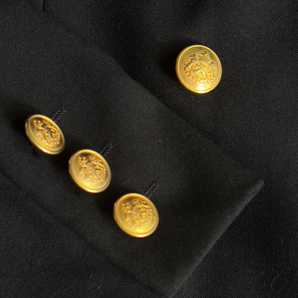 NWT St Michael from Marks & Spenser wool women's blazer US 12 black gold buttons - Picture 5 of 8